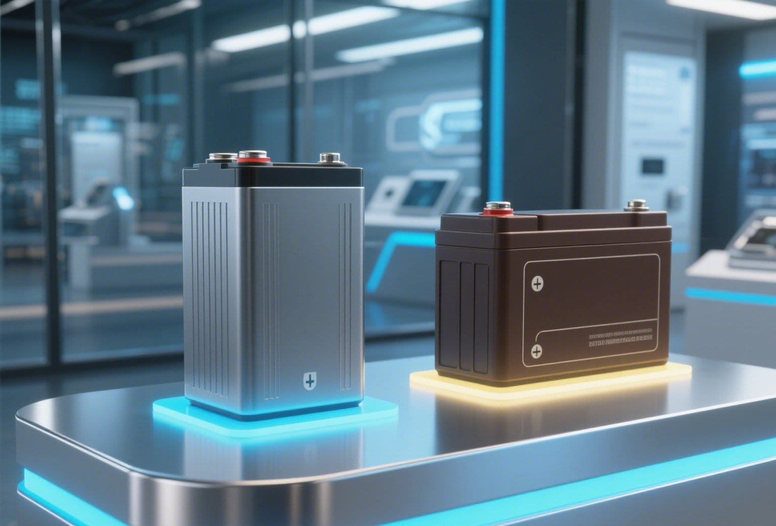 LiFePO4 batteries and lead-acid batteries on the table