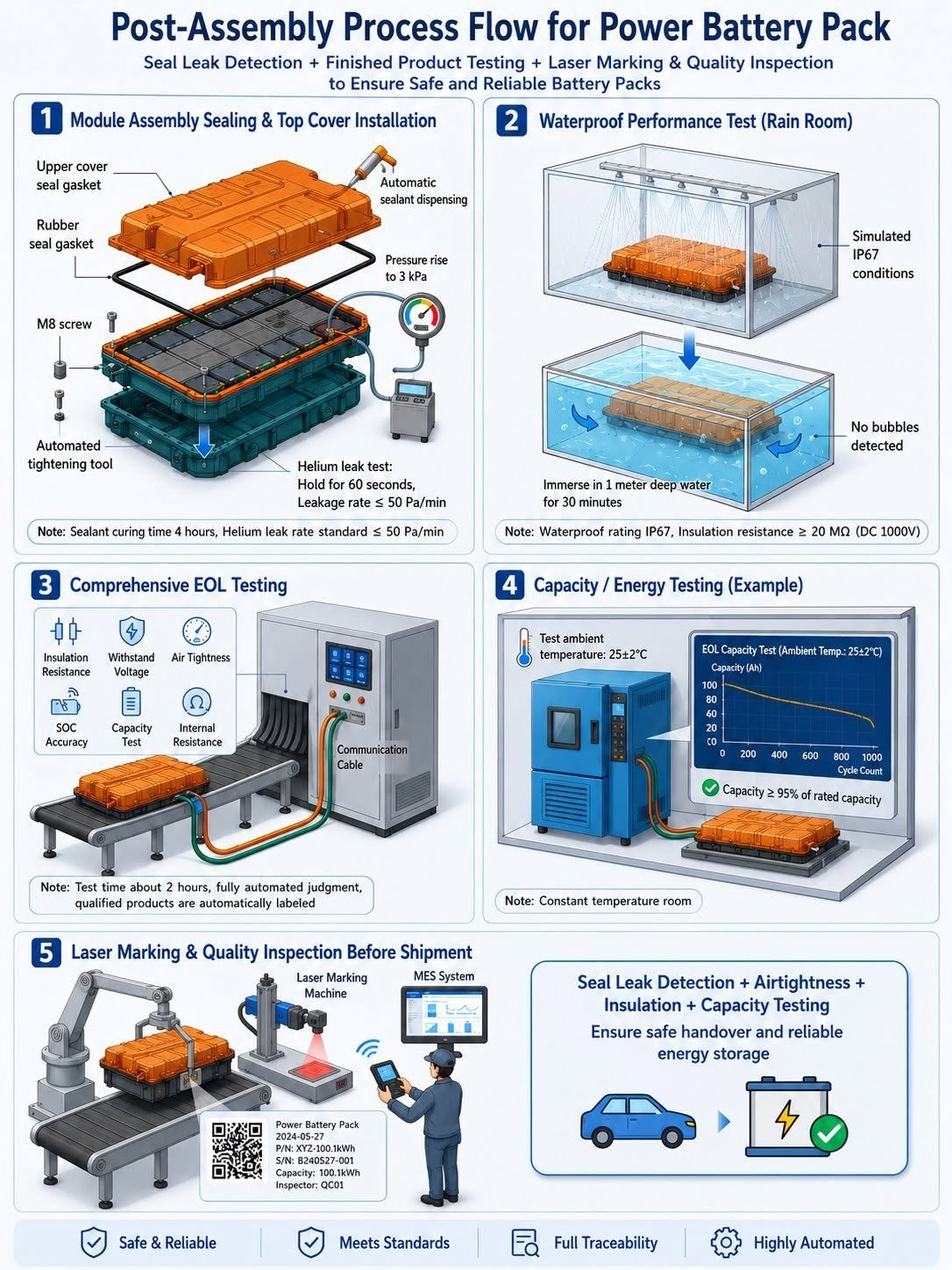 Post Assembly Process Flow for Power Battery Pack