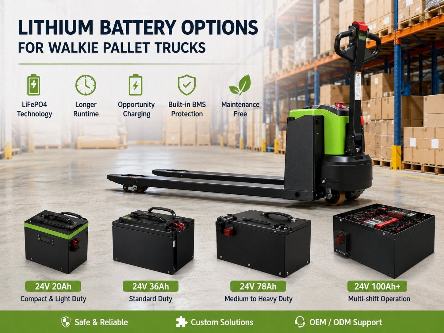 Lithium Battery Options for Walkie Pallet Trucks